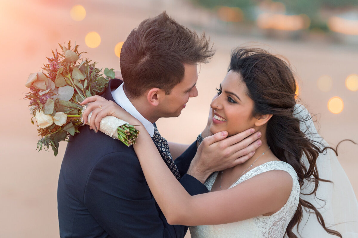 Portrait of wedding couple during elopement photoshoot in Dubai organized by Lovely & Planned