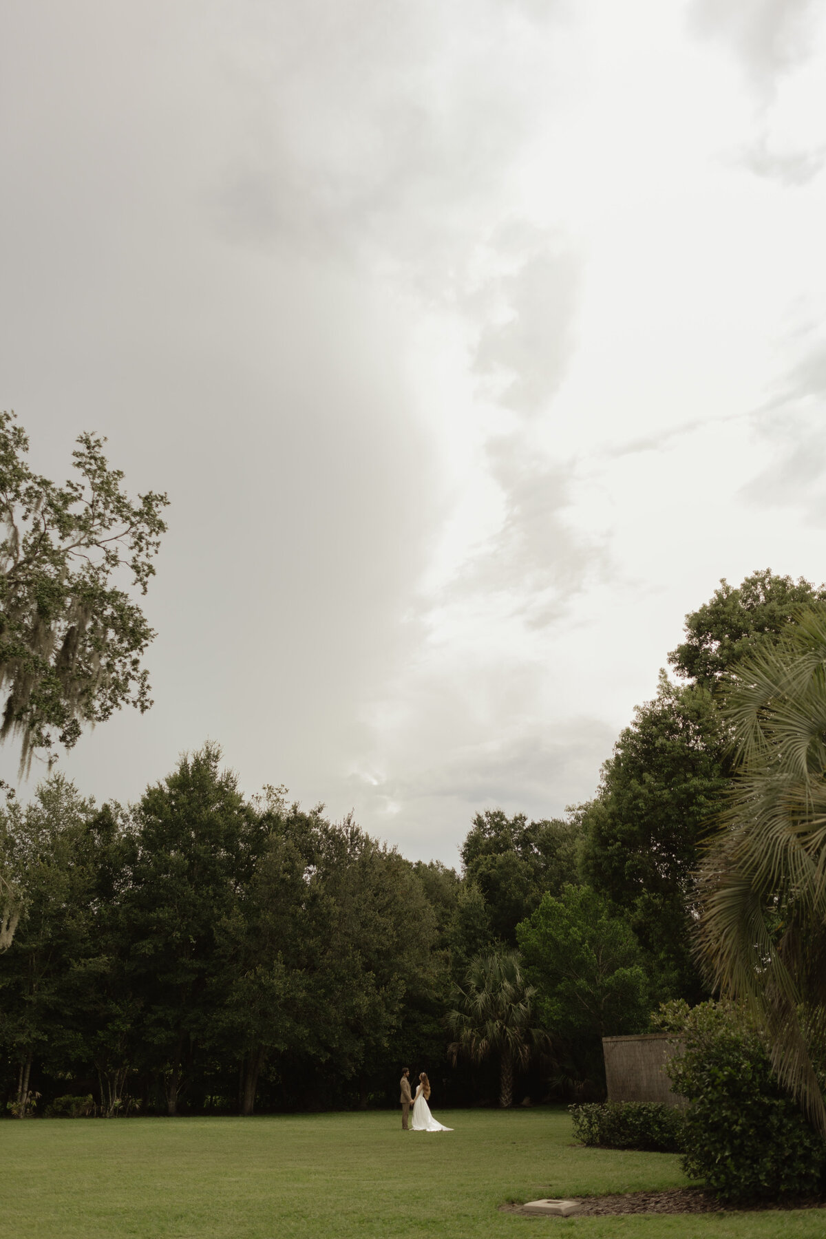 Elegant outdoor wedding surrounded by tropical greenery and historic charm at The Palm Mansion