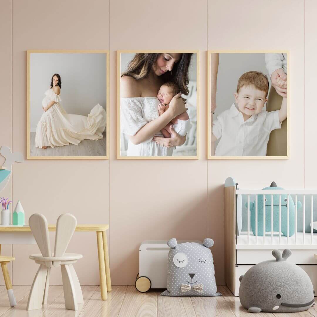 Baby nursery mock up of 3 portraits near Eau Claire WI
