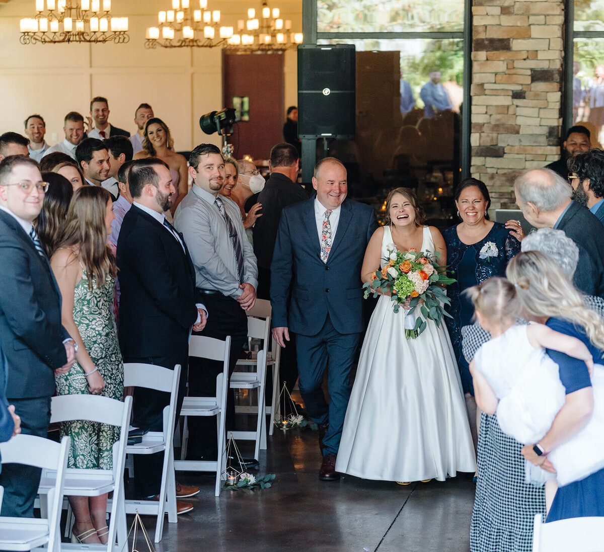 Bride walking down the aisle at Oswego wedding, NY