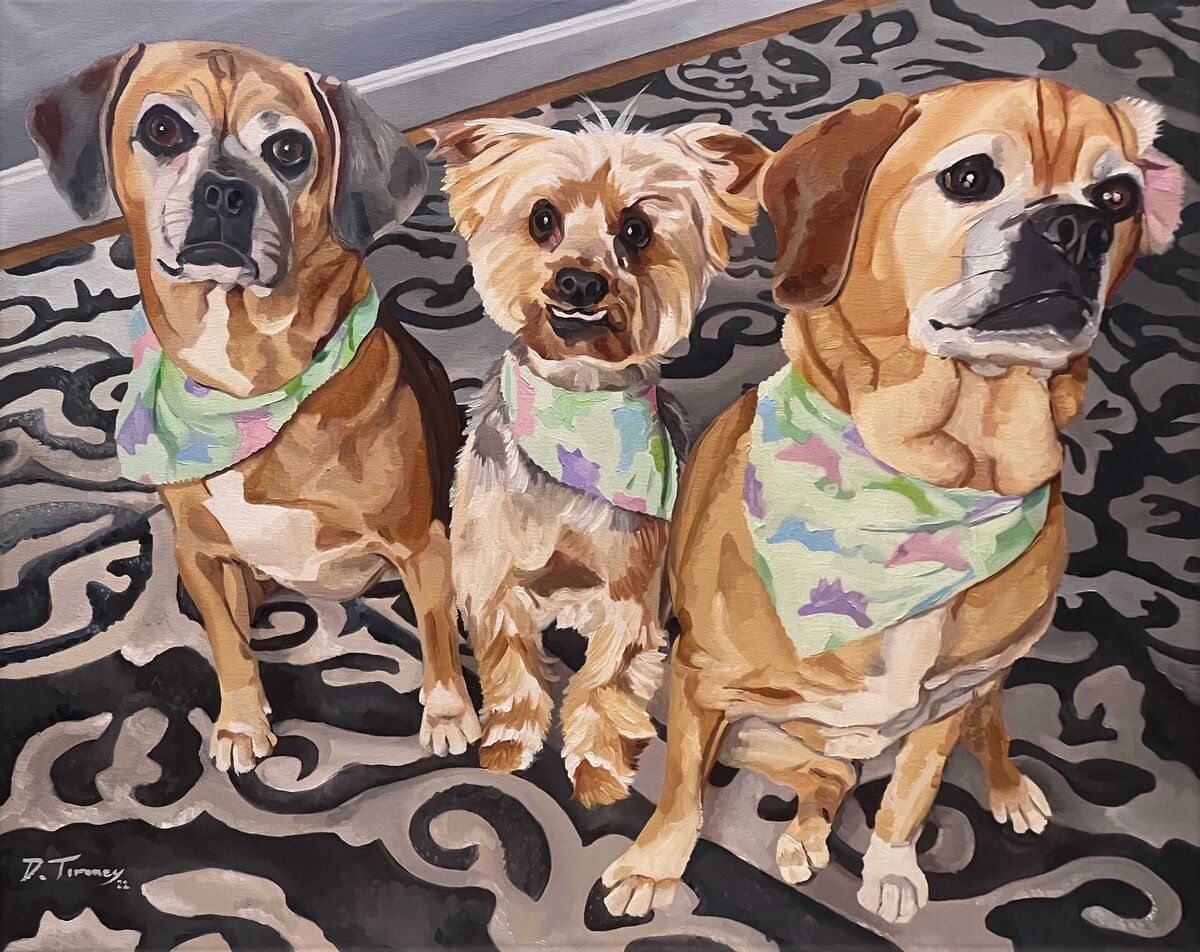 Three dogs painting