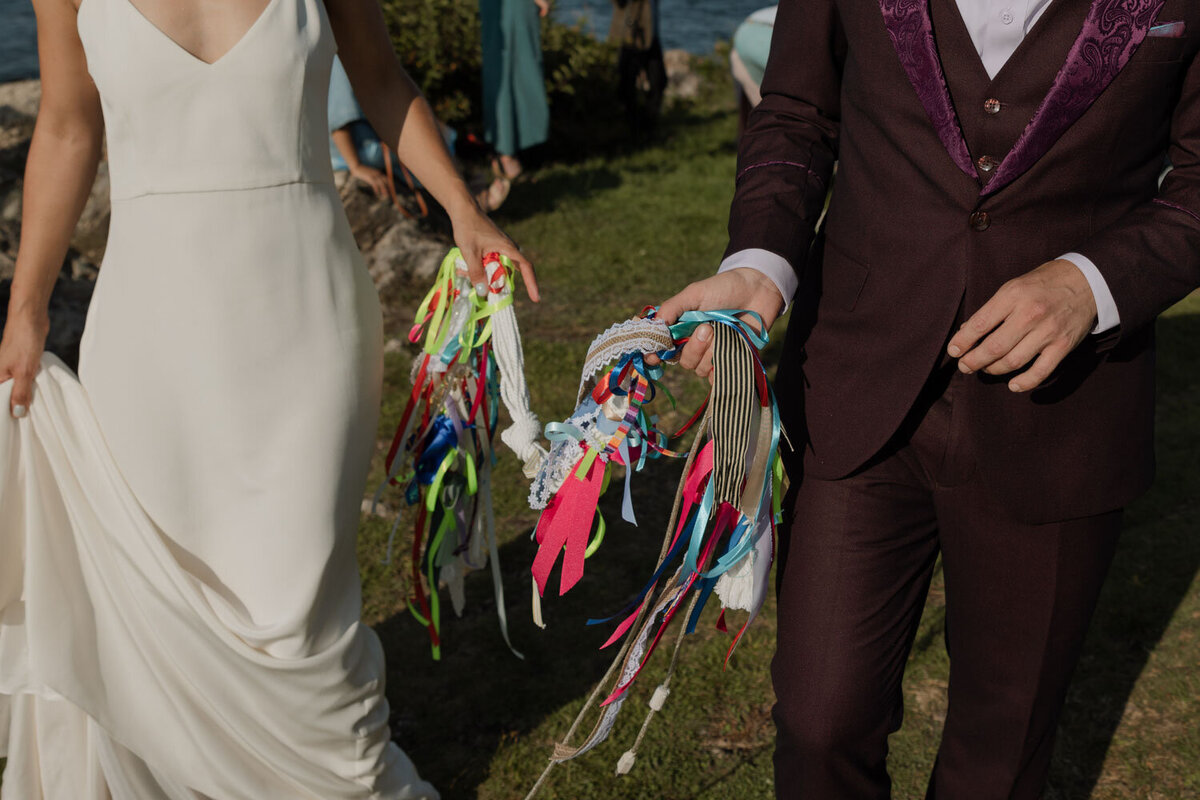 Bride and groom walking
