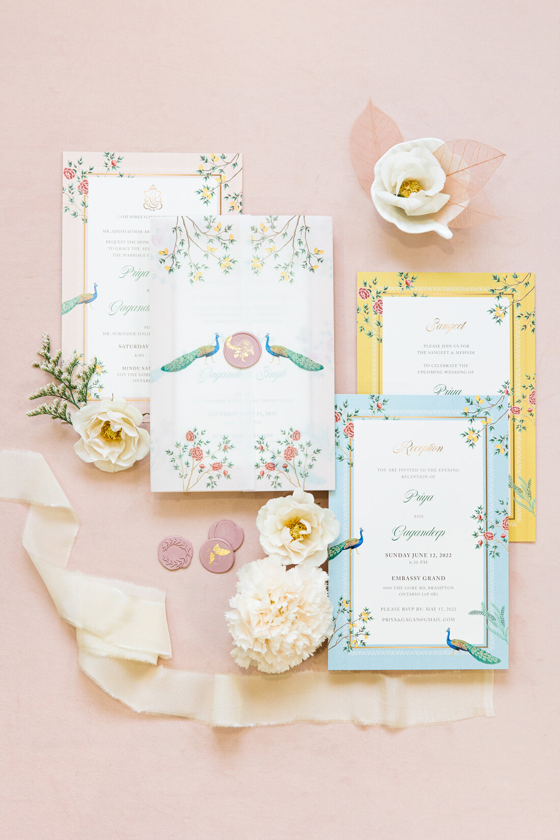 G Designers Hindu Wedding Invitation Peacock Multicolor 2