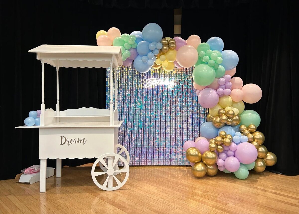 pastel balloons with shimmer backdrop in Seattle