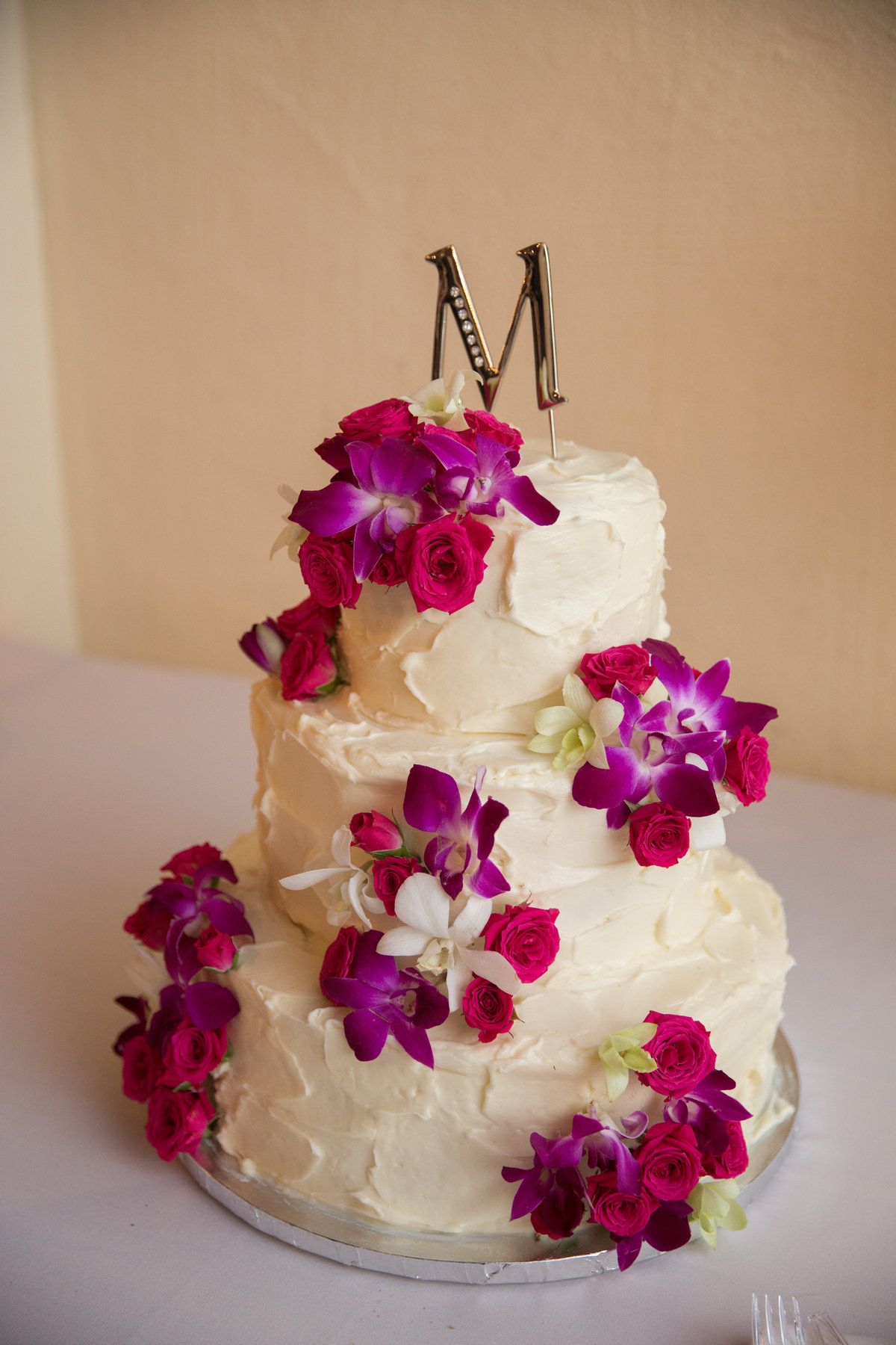 River Rock Event Center Texas Wedding Cake monogram fresh flowers
