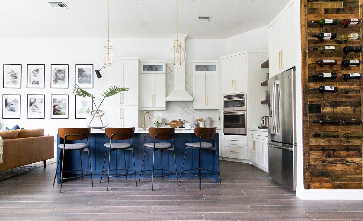 Island Home Interiors Kitchen Design with wine rack