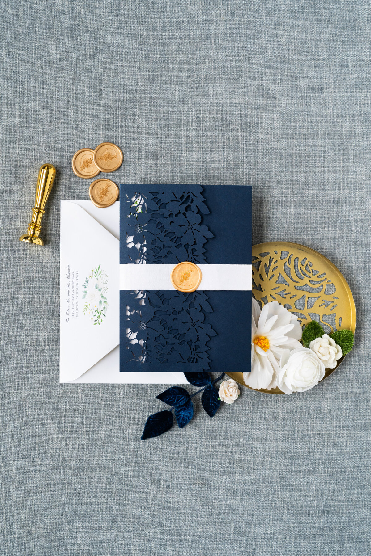 navy-blue-laser-cut-wedding-invitations-wax-seals