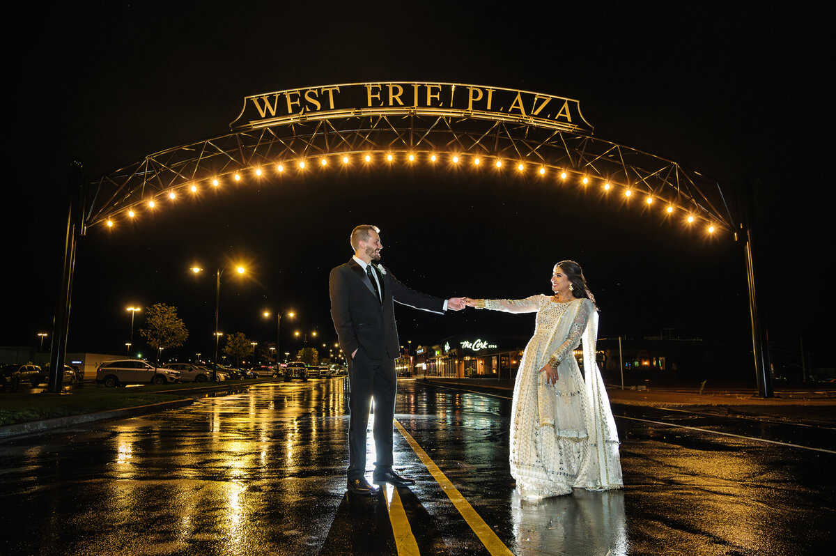 Wedding couple at West Erie Plaza.
