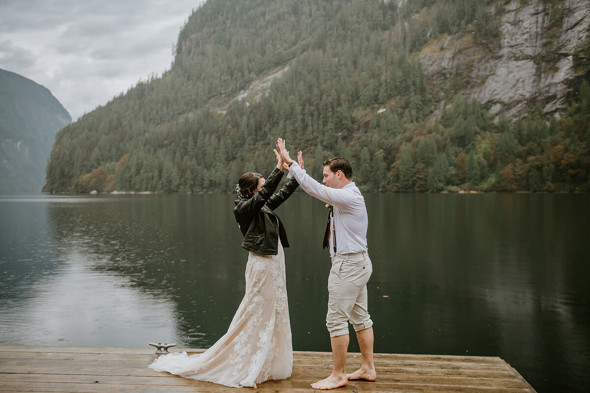 Couple celebrating together just after their Sunshine Coast B.C elopement