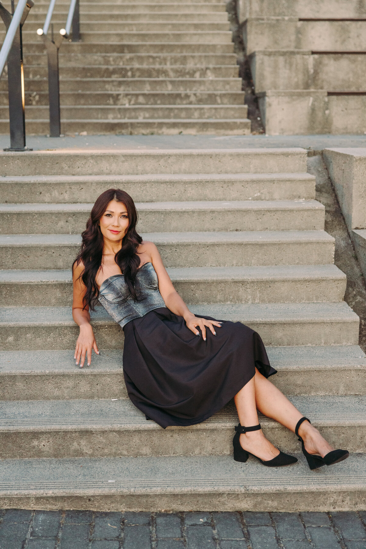 Utah Family Photographer captures woman sitting on stairs 