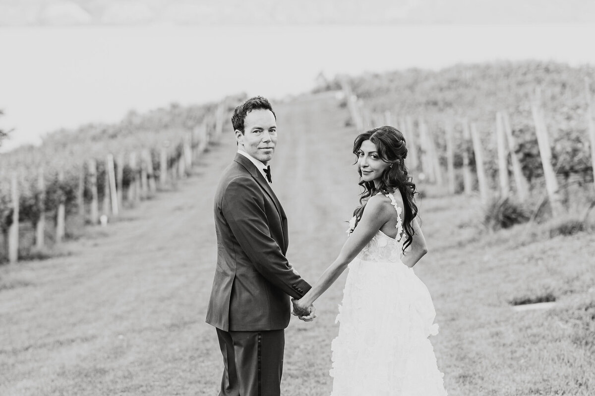 Natural and elegant wedding. with couple in a vineyard,