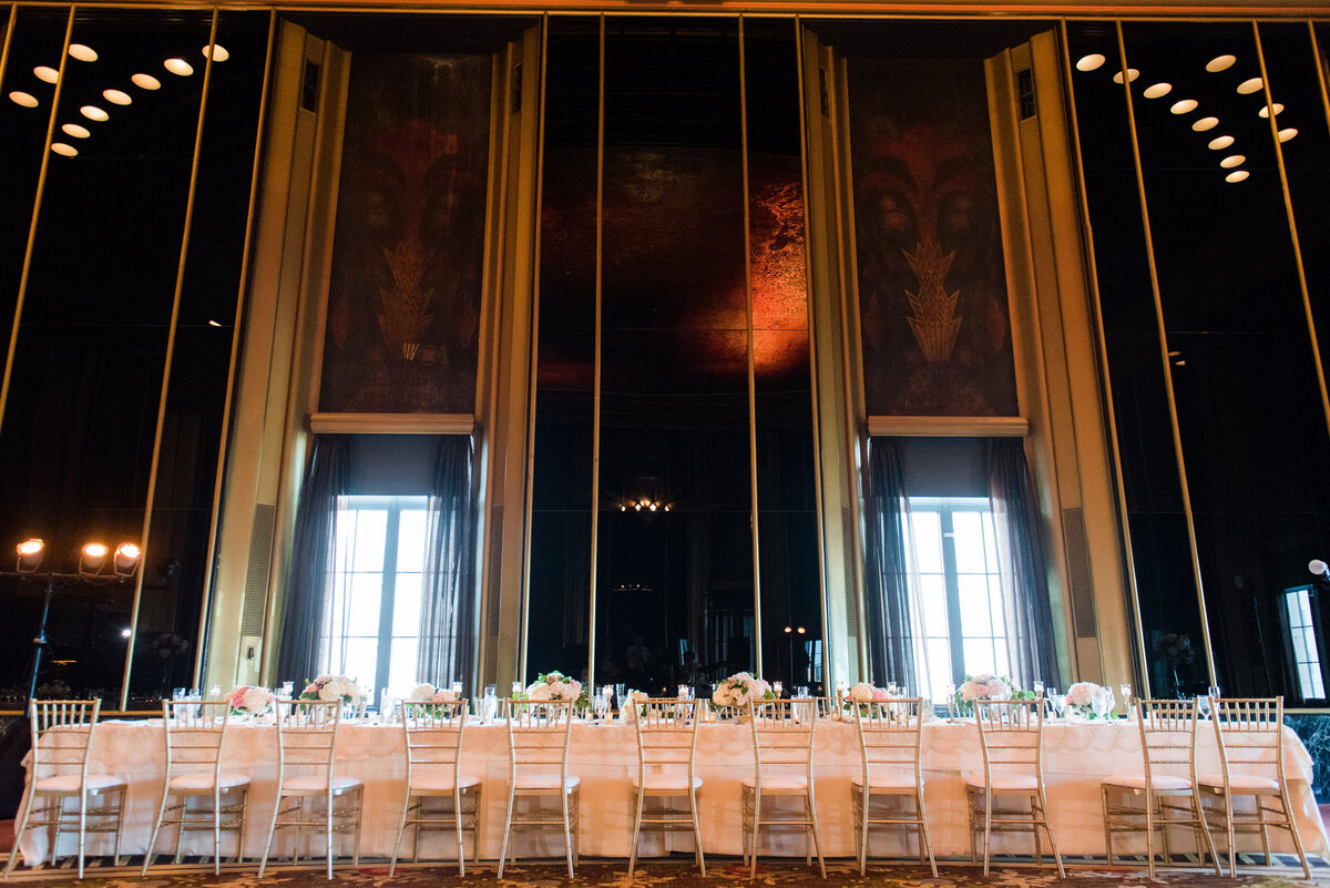 wedding reception setup in urban room head table