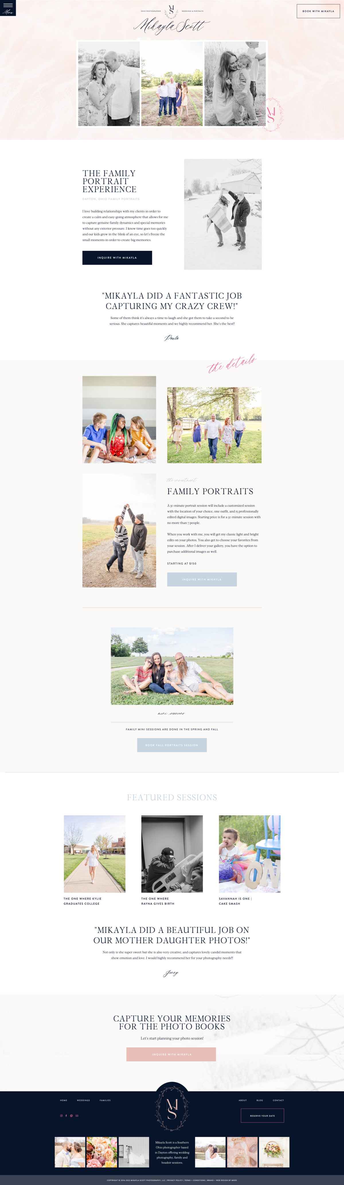 a screenshot of a bright, feminine website for a photographer