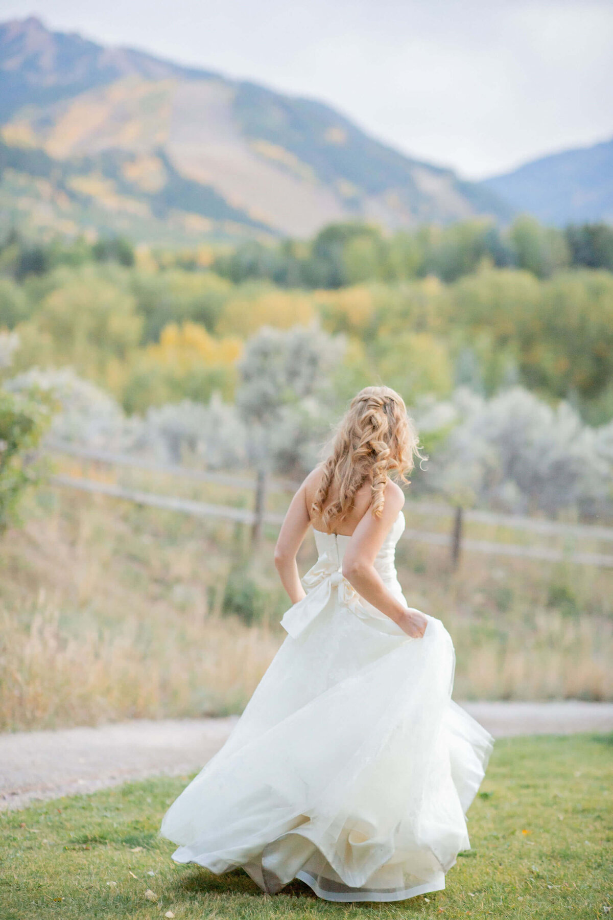 view of bride from the back in her vera wang wedding dress