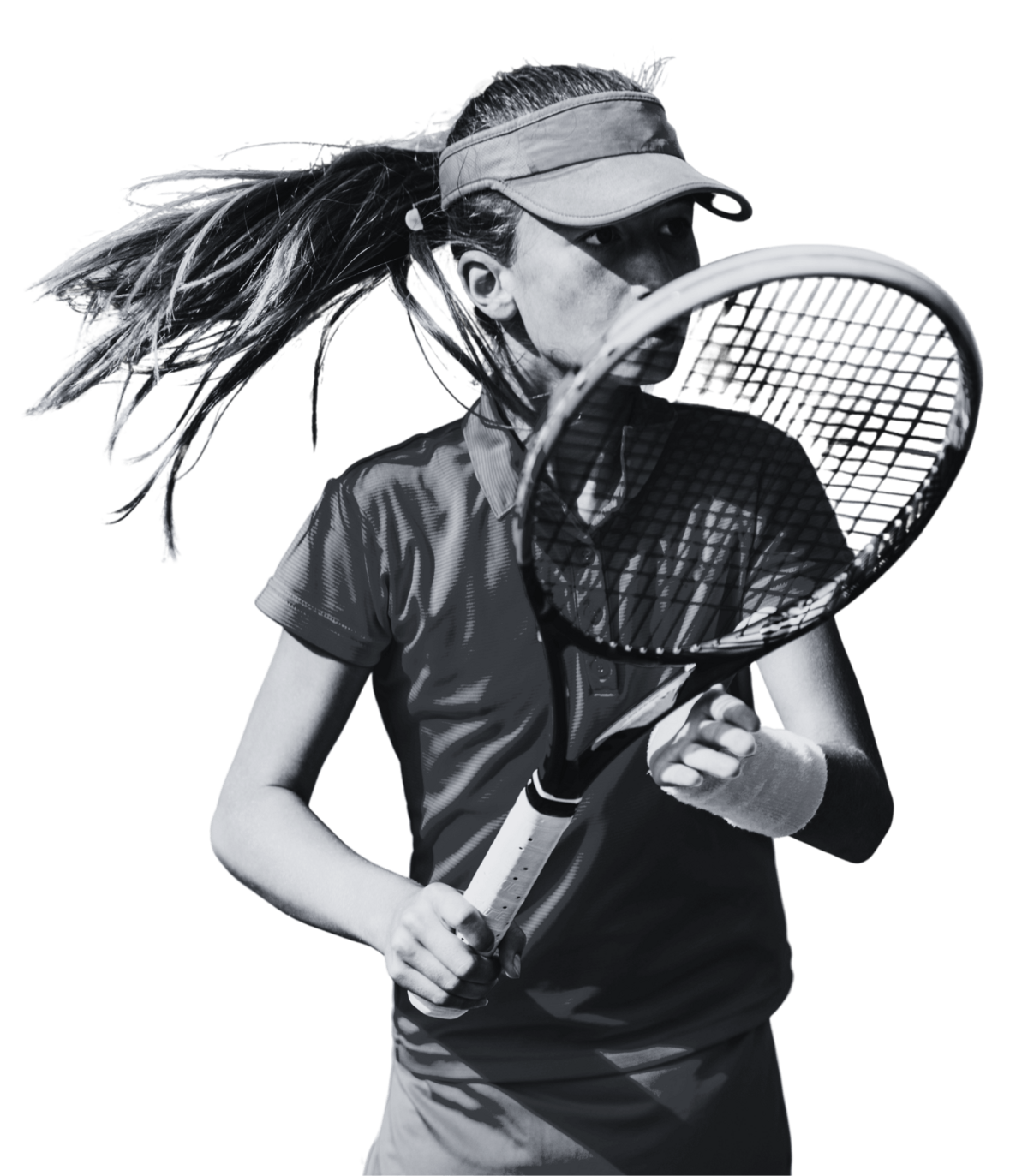 youth tennis girl swinging a racket