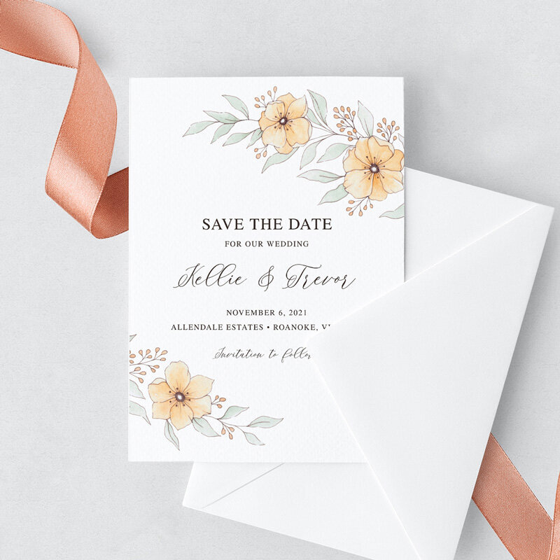 orange floral save the date card