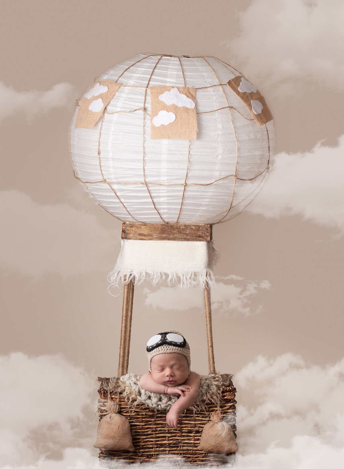 Hot air balloon Themed newborn photography in Houston