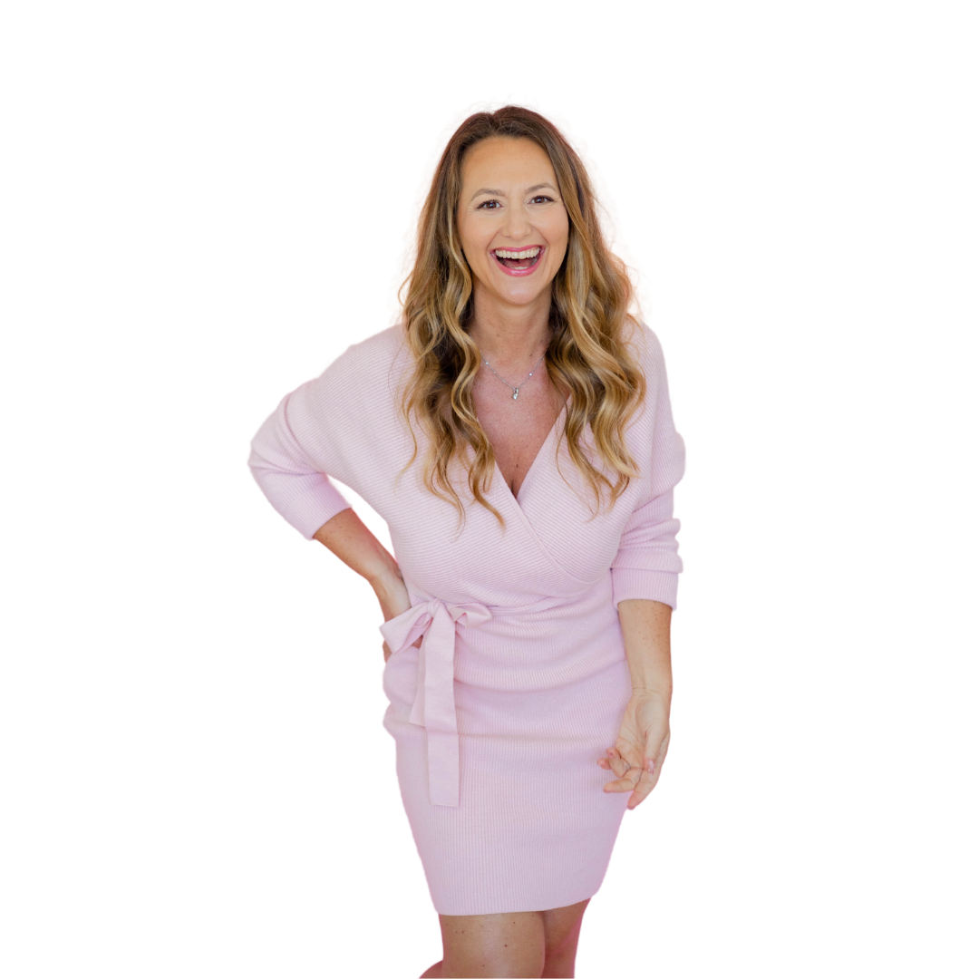 Picture of Keri Nola is pink wrap sweater dress