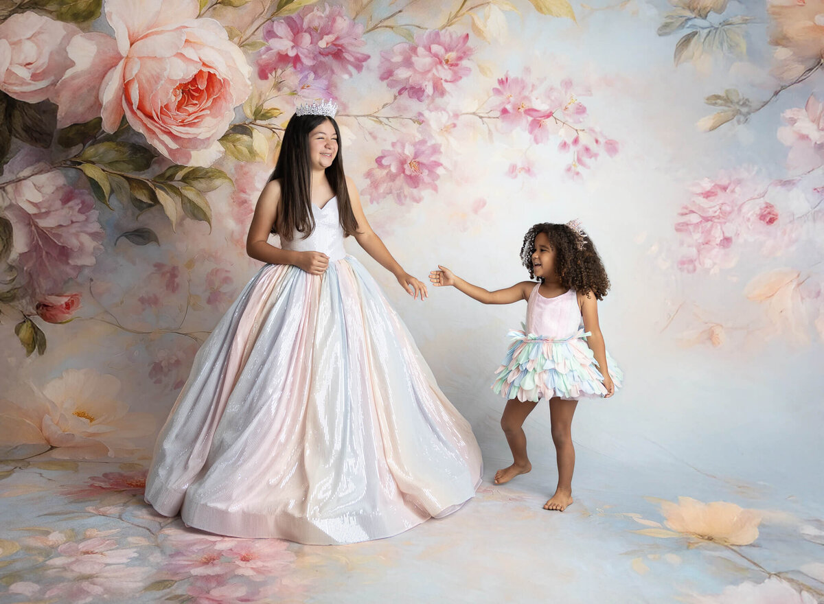 Fine art portrait of siblings in matching outfits near San Antonio