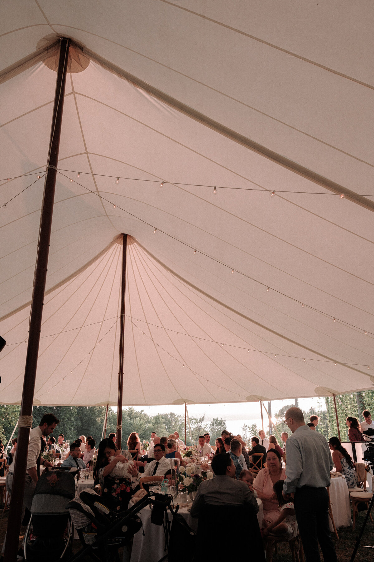 lavish tent by the water front with guests underneath