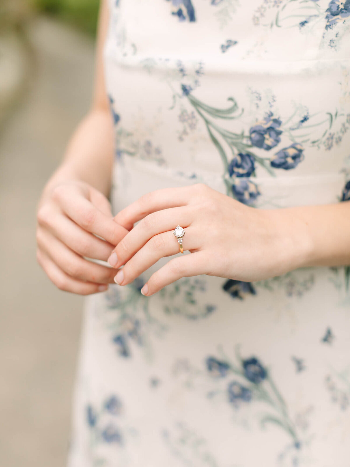 close up of ring on engaged girl