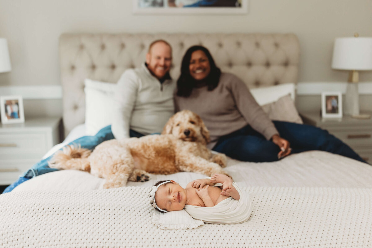 family-newborn-photo-with-dog-and-newborn-baby-in-bed