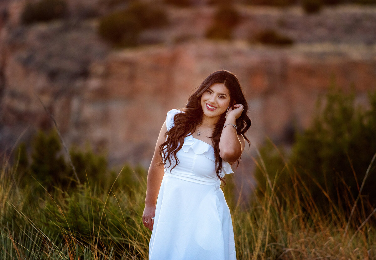 girl in white dress at lake mackenzie