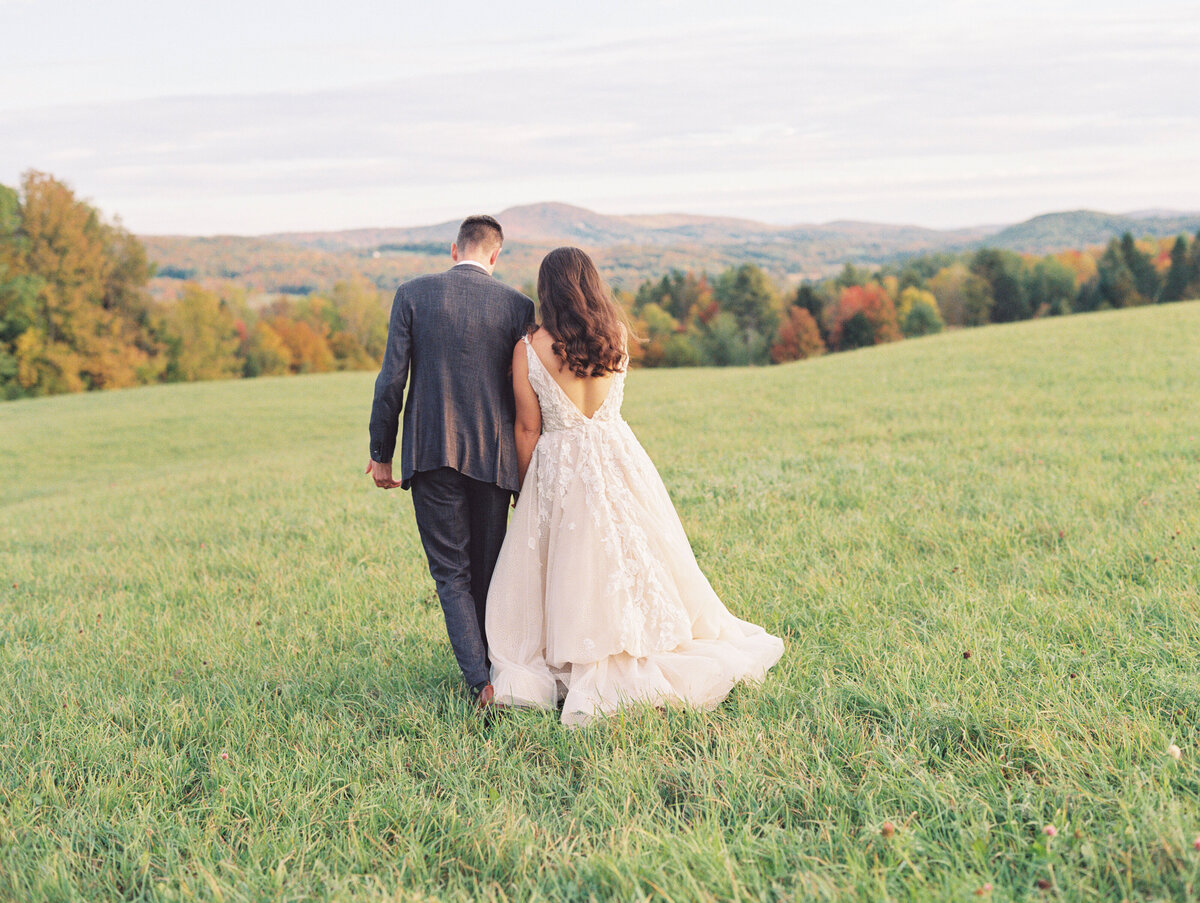 Bride and groom portraits at East Burke, Vermont