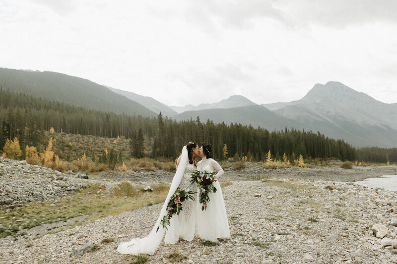 banff elopement photo of two brides