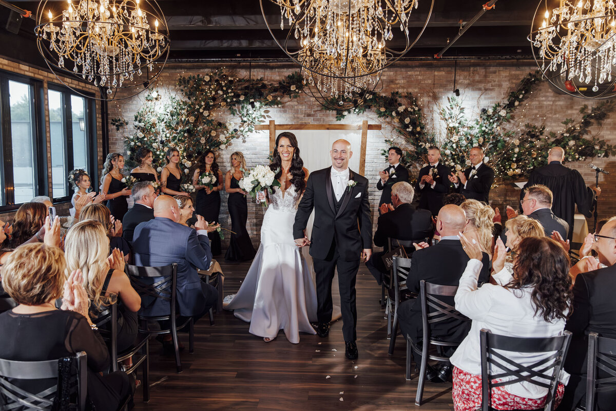 618 Restaurant | Just married bride and groom walking down the aisle | Freehold, New Jersey