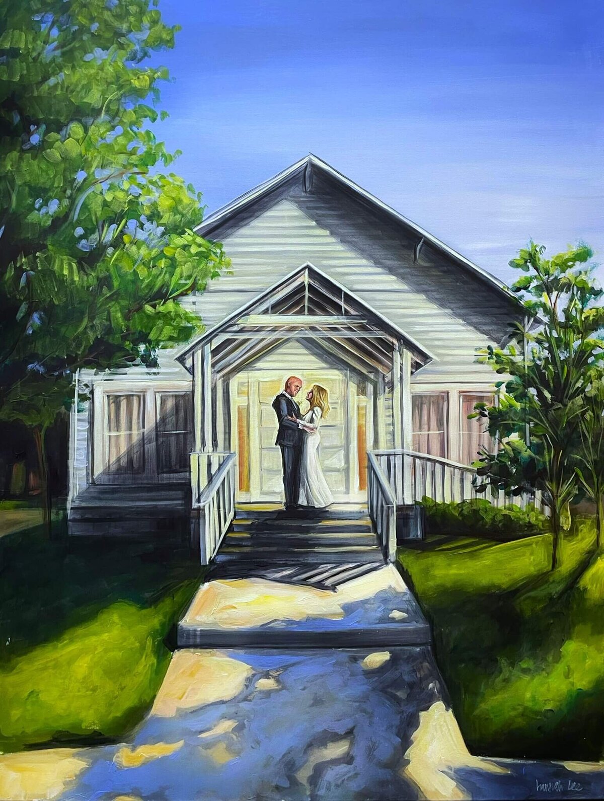 Live Wedding Painting leaving the church