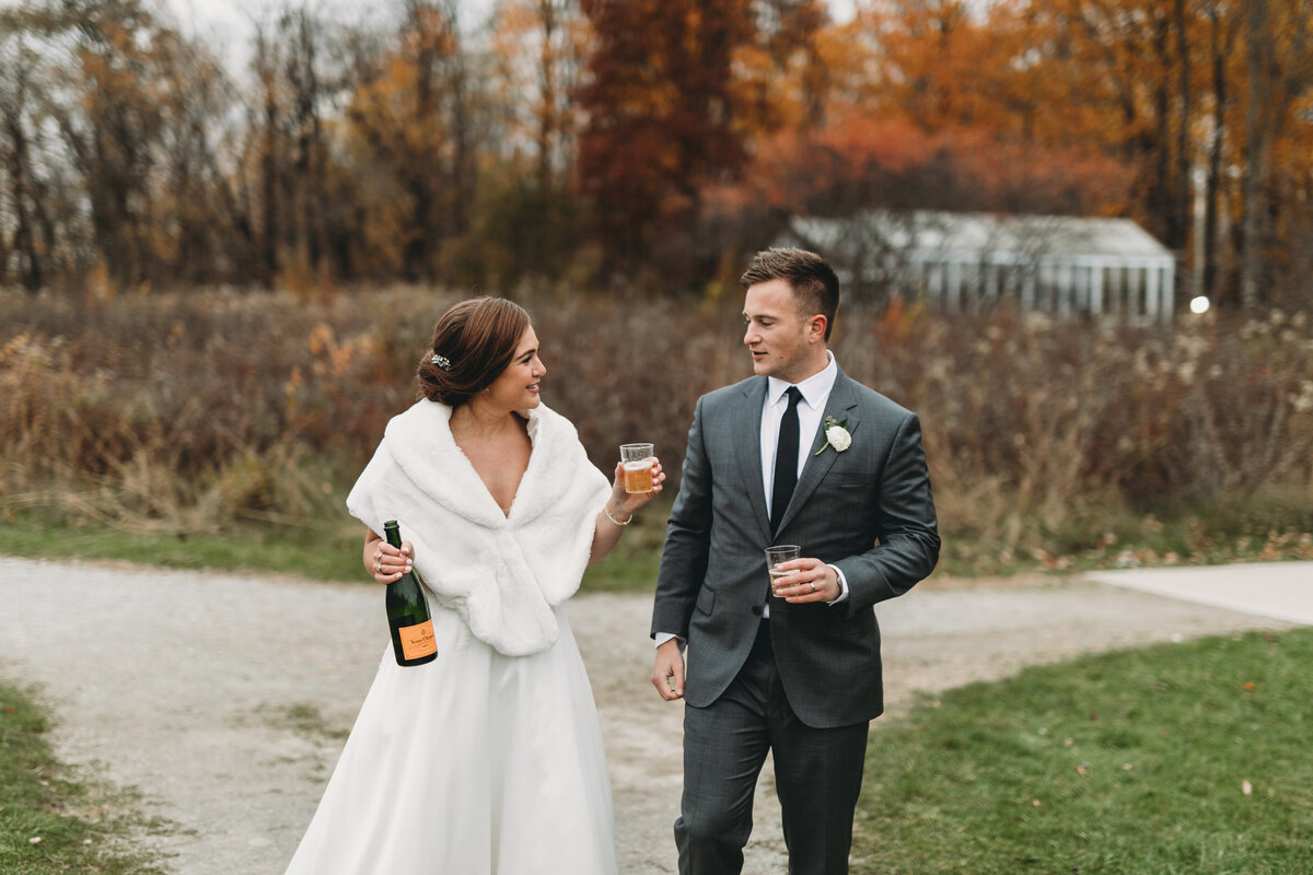 Bride and Groom sipping Champagne