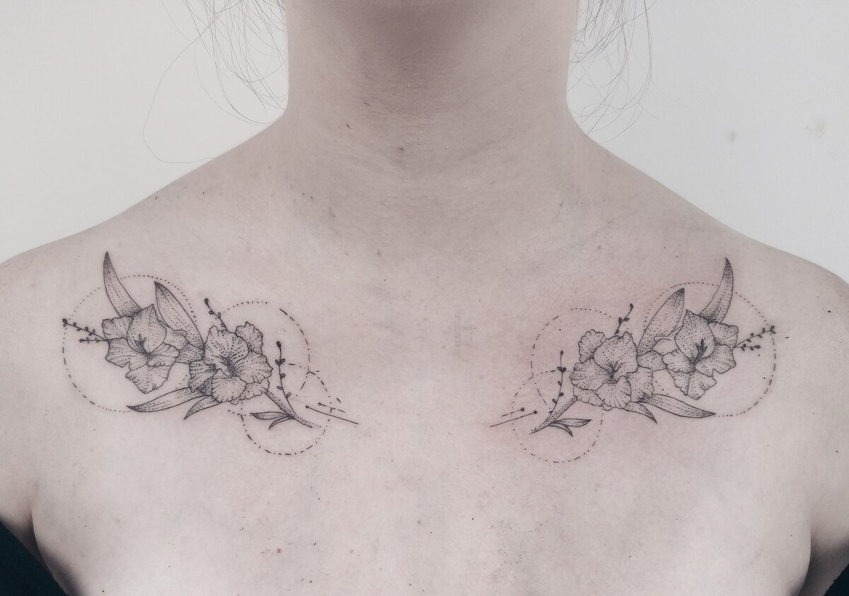 floral tattoo, organic tattoo, geometric tattoo