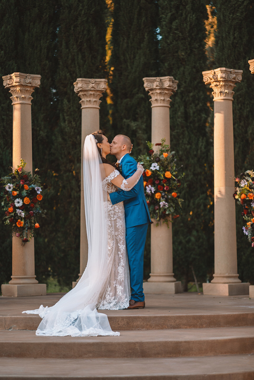 ceremony at the greek pillars at grand island mansion
