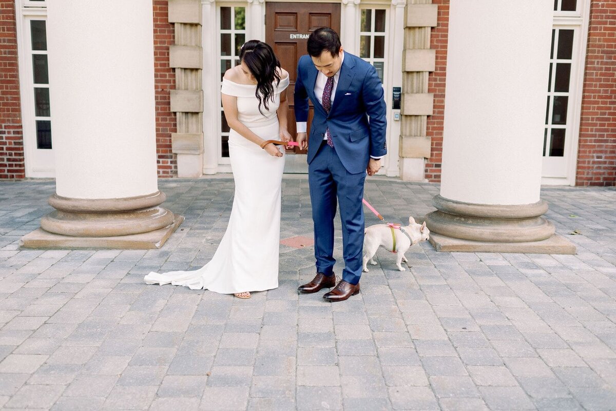 Bride and Groom with Puppy Dog on Wedding Day Portraits University of Toronto Law  Gardiner Museum Elopement Jacqueline James Photography