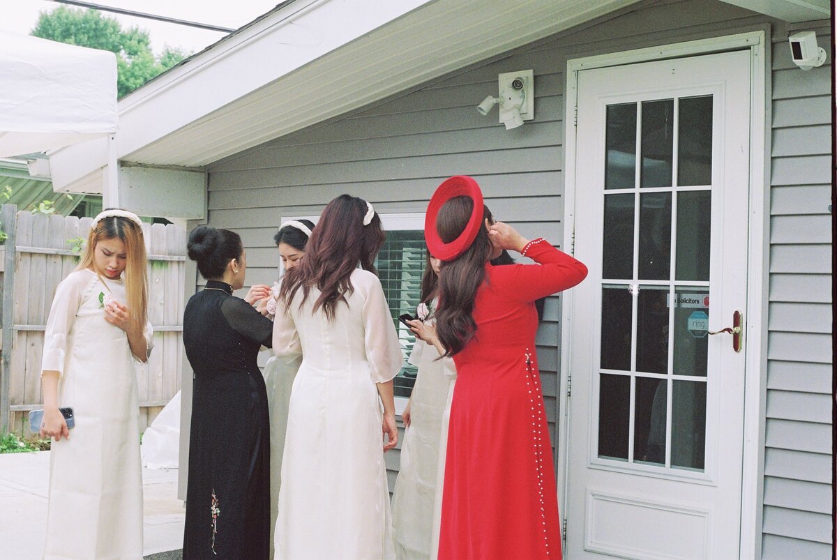 wedding party getting ready for ceremony