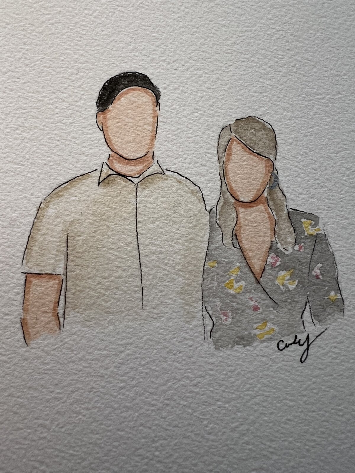 Watercolor portrait of couple at New England wedding
