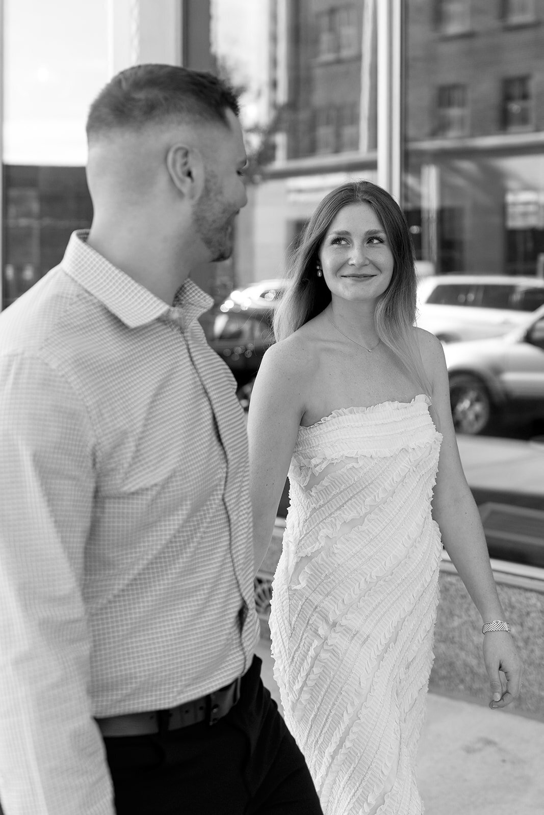 Black and white Indianapolis engagement photography portrait