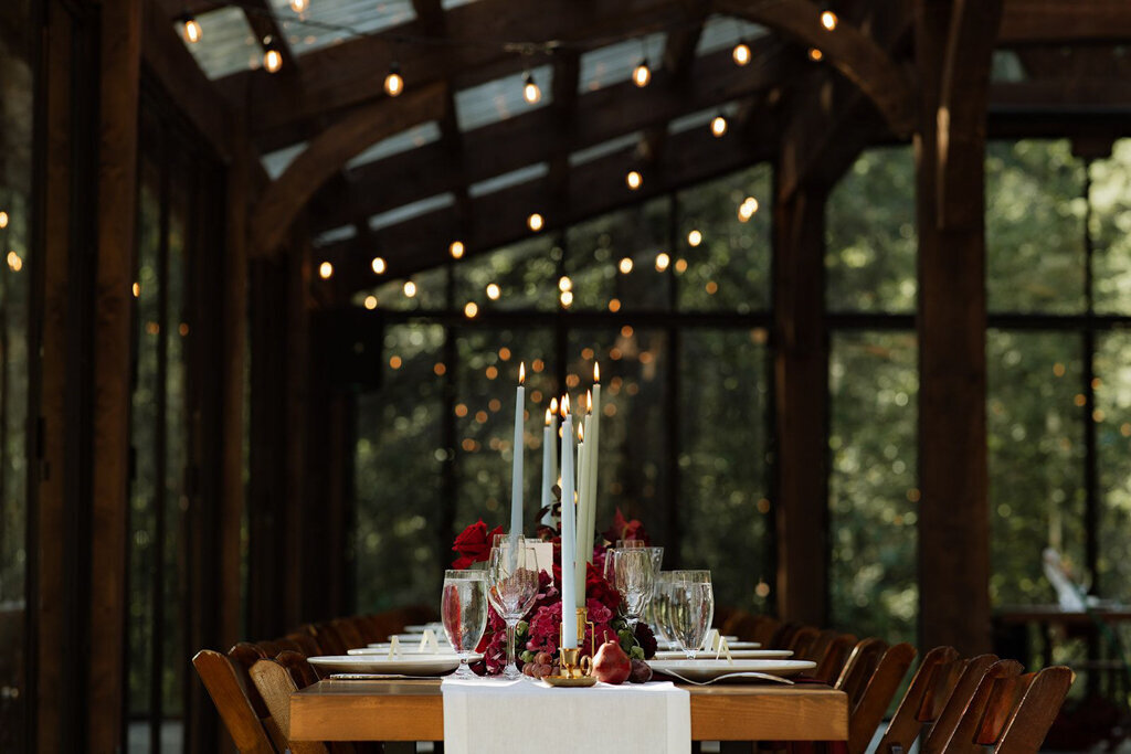 Wedding reception at The Valley Weddings, a rustic and majestic wedding venue in Westerose, Alberta, featured on the Brontë Bride Vendor Guide.