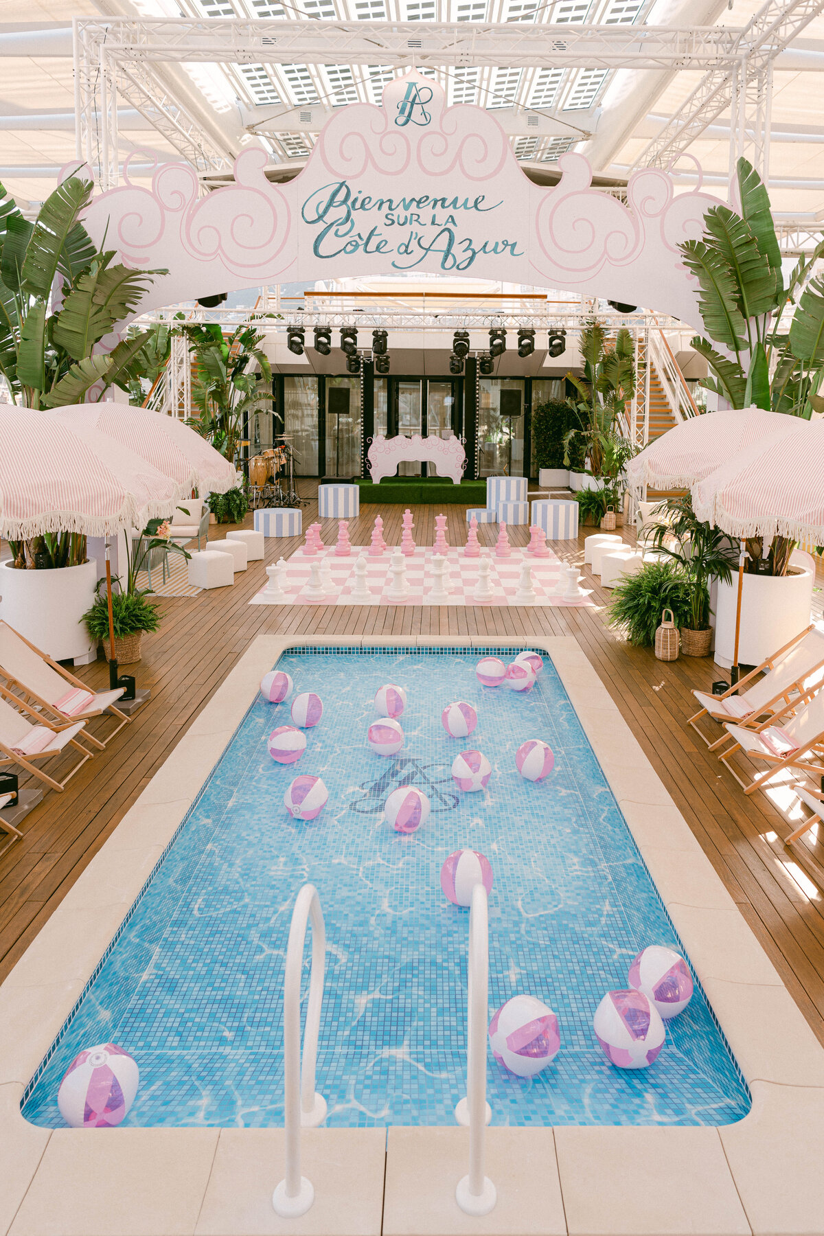 Wedding welcome party Monaco Yacht Club pool party theme