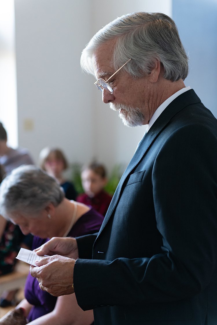 Father of the Groom giving a speech during a self-uniting Quaker wedding ceremony in Pittsburgh, PA