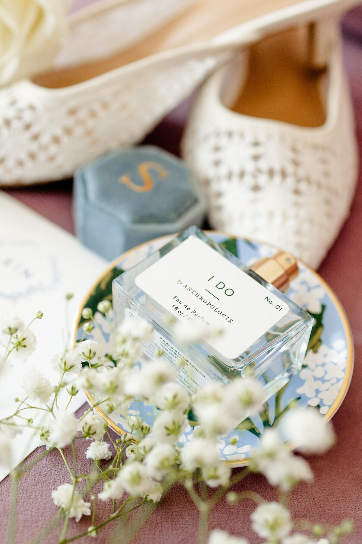 Luxury purple wedding flat lay