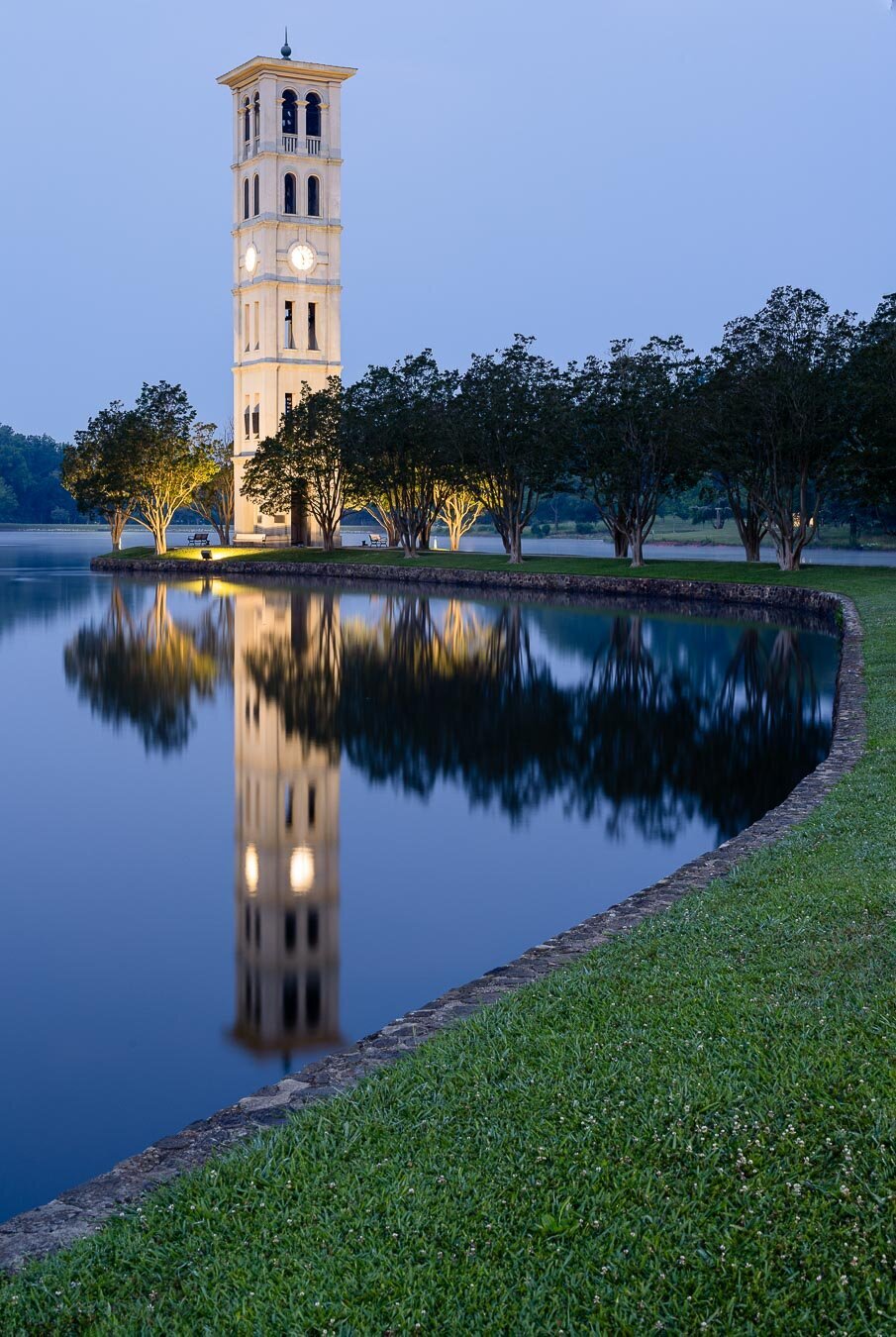 Greenville Furman University bell tower before sunrise