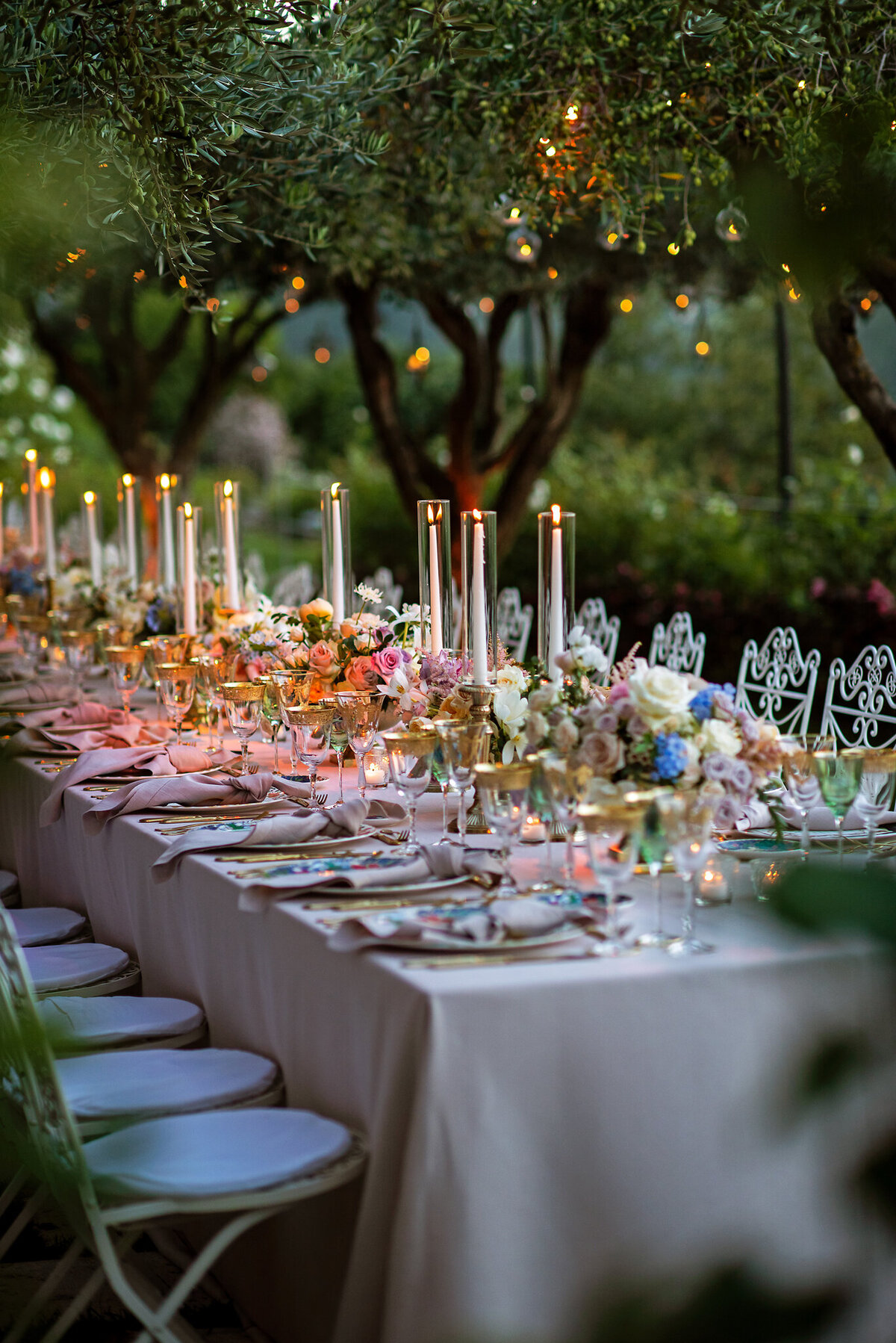 Romantic wedding table set up  for wedding in Italy