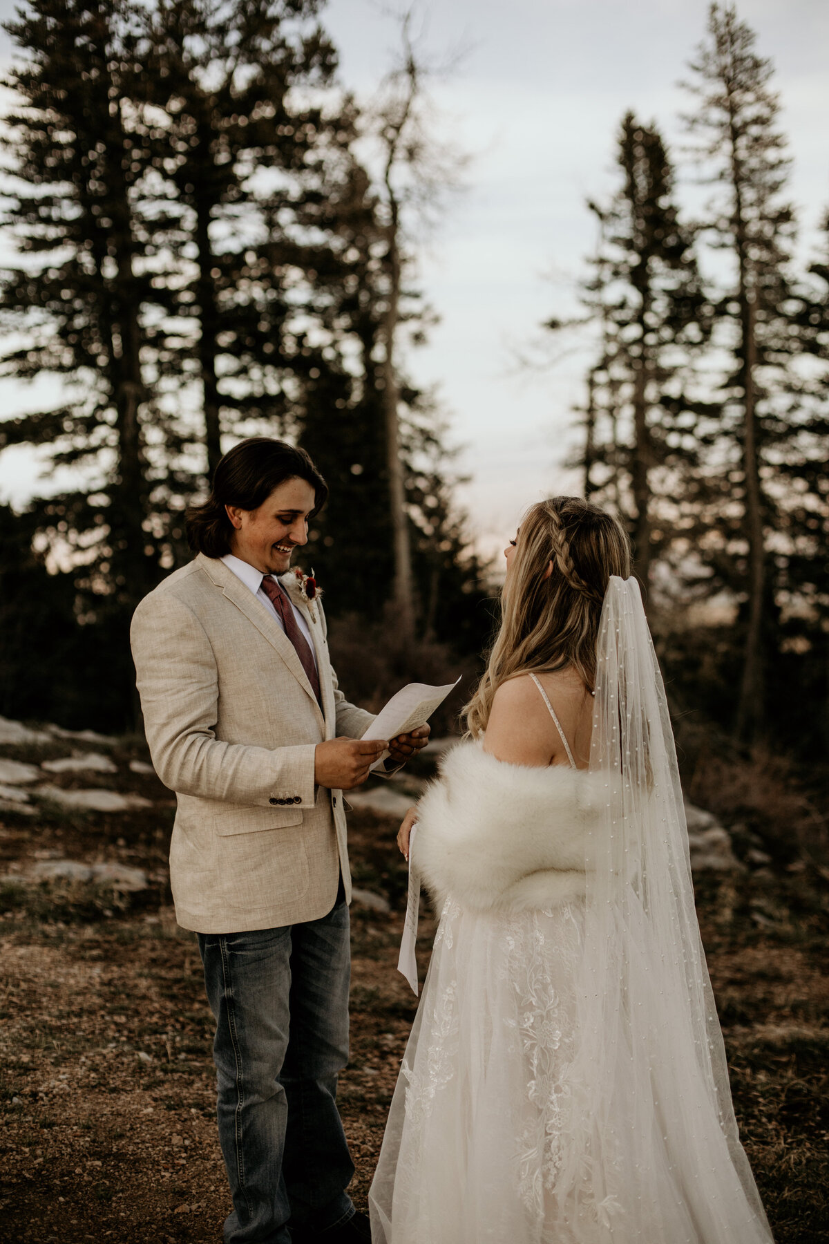 bride and groom  reciting vows at the Sandia Peak in Albuquerque, New Mexico