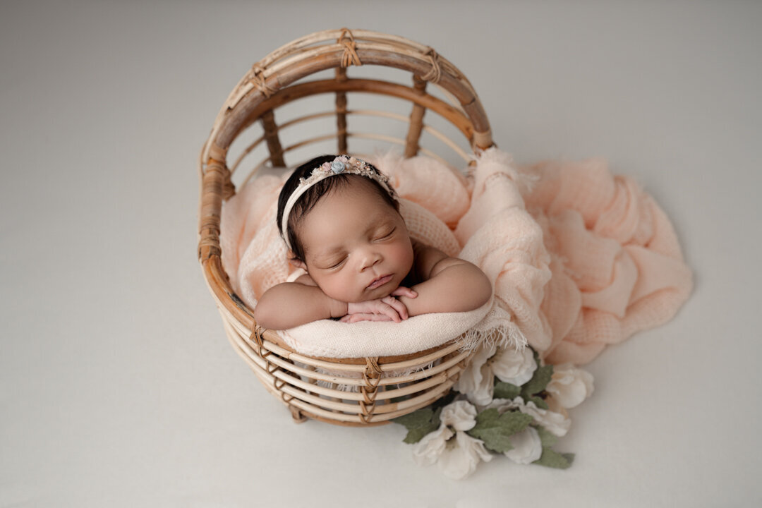 Grand Rapids Newborn Photography Baby in Basket by For the Love of Photography