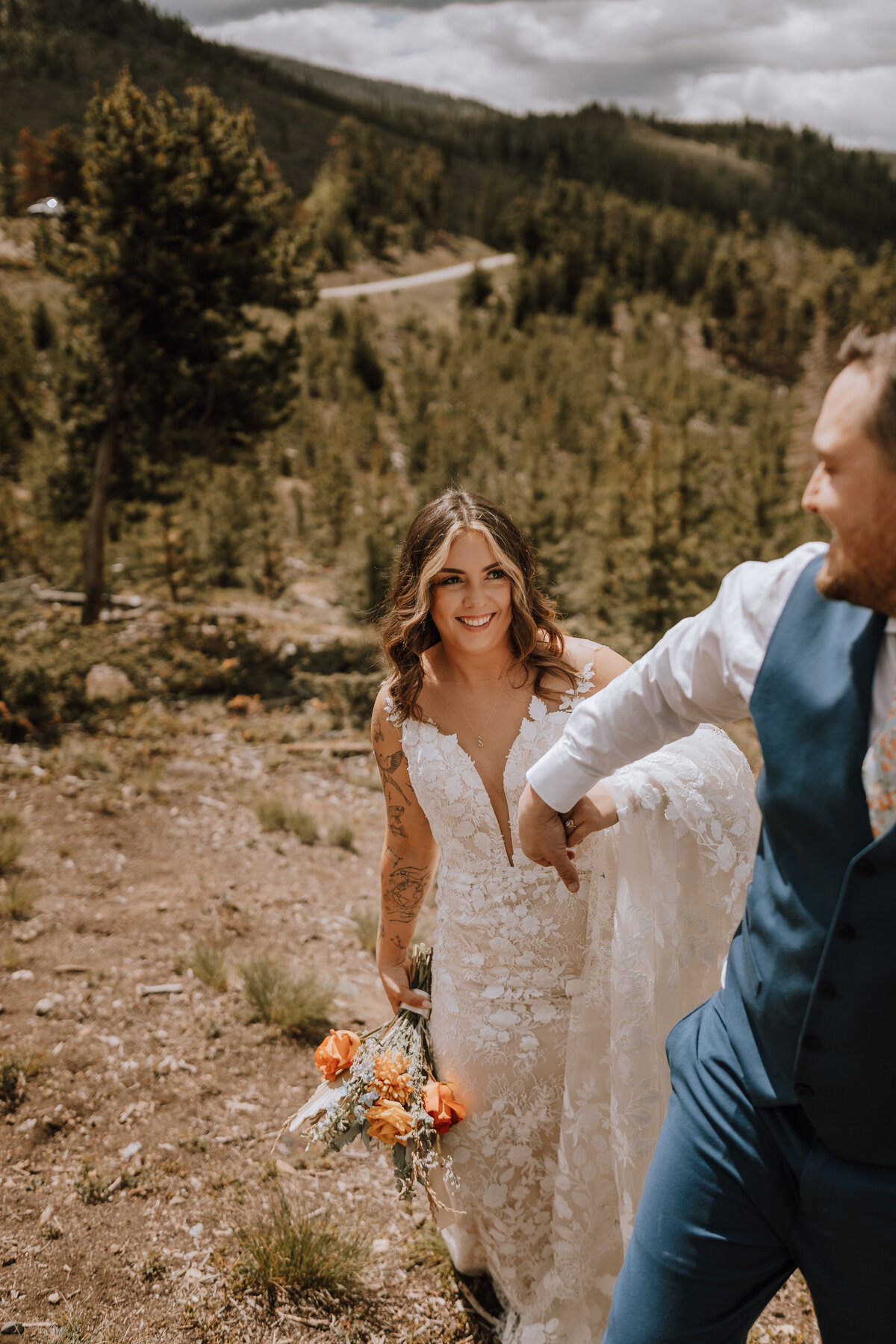 bride and groom eloping at sapphire point overlook