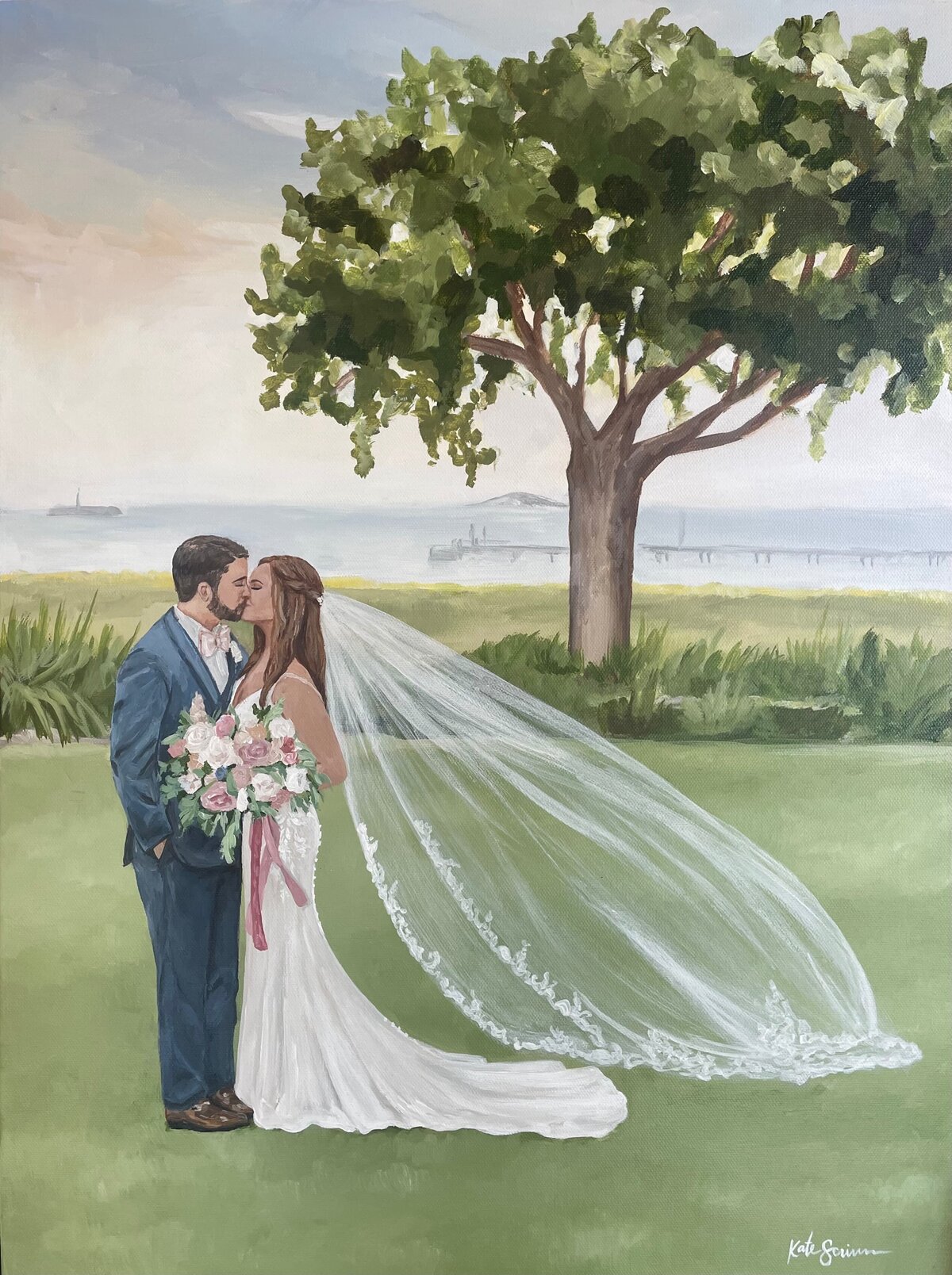 marsh view wedding portrait