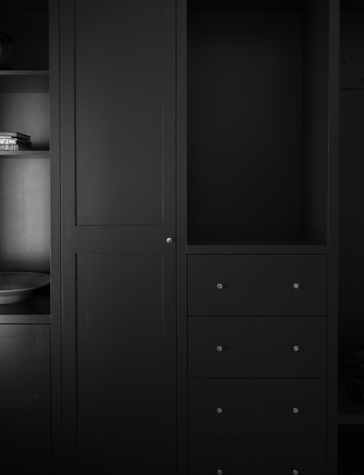 simple, minimal custom stock photo, dark wood cabinet detail at ALEO Detroit