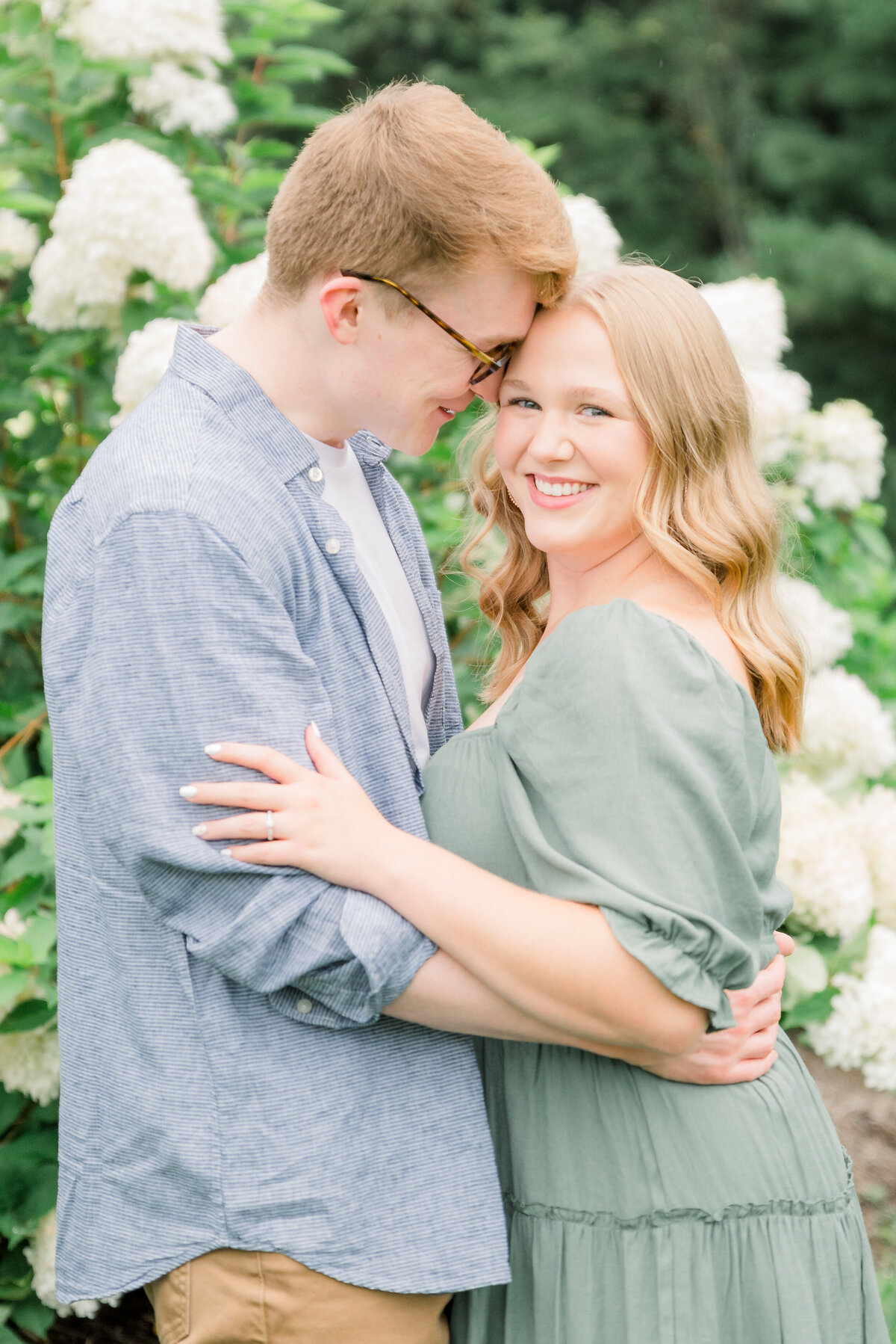 Light and Airy Rainy Lavender Farm Engagement Session